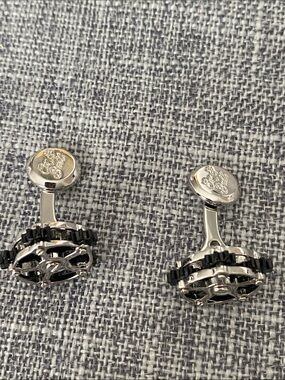 Silver and Black Round Emblem Cufflinks — Men's Formal Accessory